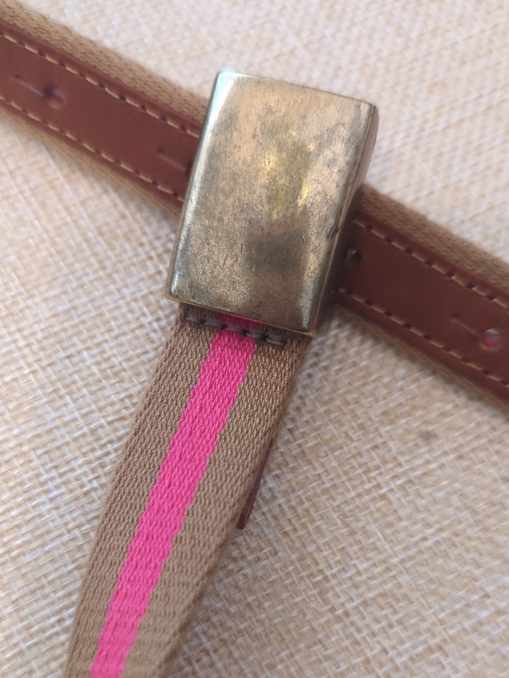 J Crew Skinny Belt Pink Brown Gold Square Buckle - Picture 3 of 11